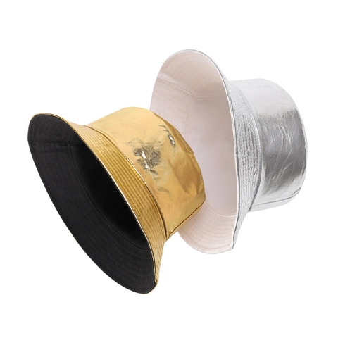 Cappello Da Pescatore Metallico Olografico Laser Cotone Impermeabile Protezione Solare Hip Hop Scena Unisex