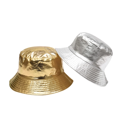 Cappello Da Pescatore Metallico Olografico Laser Cotone Impermeabile Protezione Solare Hip Hop Scena Unisex
