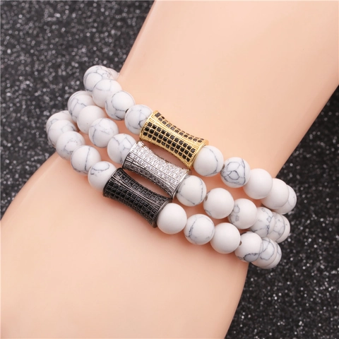 Pulsera De Cuentas De Piedra Natural Con Colgante De Corona De Cobre Micro Circón Joyería Unisex Hecha A Mano Elástico