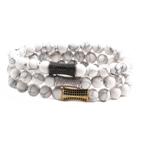 Pulsera De Cuentas De Piedra Natural Con Colgante De Corona De Cobre Micro Circón Joyería Unisex Hecha A Mano Elástico