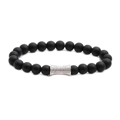 Pulsera De Cuentas De Piedra Negra Mate Con Espaciador De Cobre Circonita Micro Pavé Joyería Hecha A Mano