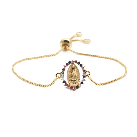 Pulsera Ajustable De Cobre Con Colgante De Virgen María Religiosa Y Circonitas De Colores Joyería De Moda Mujer