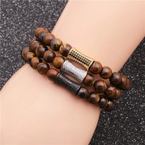 Pulsera De Cuentas De Ojo De Tigre Con Cobre Micro Incrustado Circón Joyería De Moda Lujo Para Hombres Mujeres
