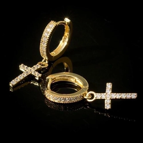 Kreuz Anhänger Creolen Messing Zirkonia Pflaster Hip Hop Street Style Schmuck Für Damen