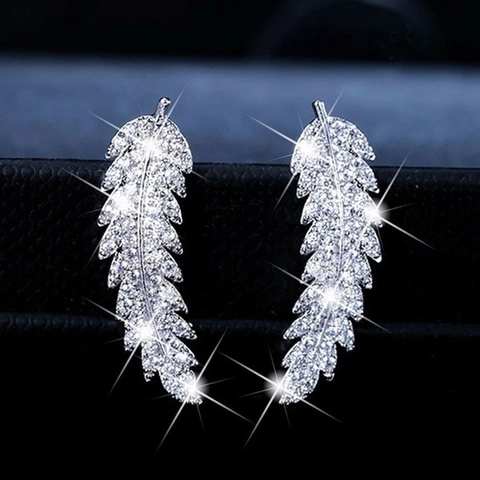 Boucles D'oreilles Plumes Base En Cuivre Micro Pavé Zircone Élégant Minimaliste Bijoux De Mode Pour Femmes
