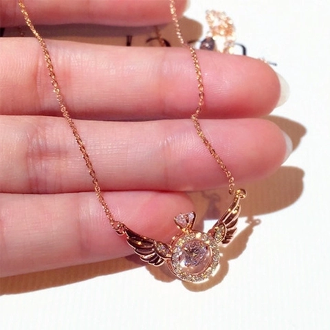 Elegant Angel Wings Pendant Necklace With Dancing Cubic Zirconia Copper Clavicle Chain For Women Fashion Jewelry