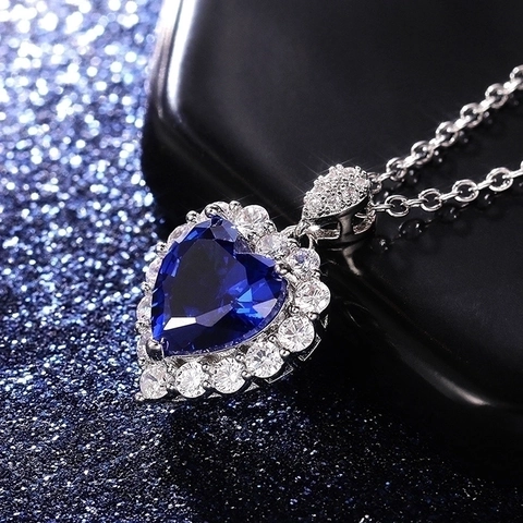 Collana Con Pendente A Cuore Zirconia Cubica Blu Gioielli In Rame Con Halo Di Zircone Bianco Moda Regalo Per Donna