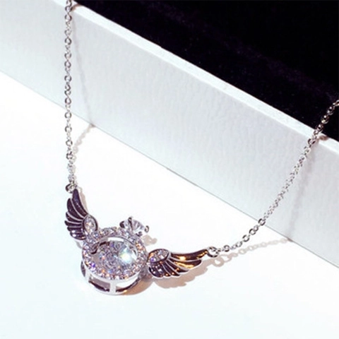 Elegant Angel Wings Pendant Necklace With Dancing Cubic Zirconia Copper Clavicle Chain For Women Fashion Jewelry