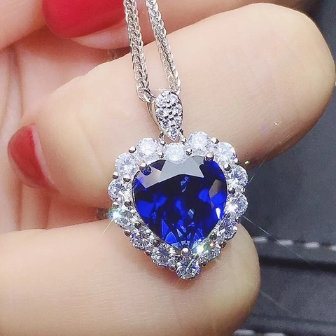Collana Con Pendente A Cuore Zirconia Cubica Blu Gioielli In Rame Con Halo Di Zircone Bianco Moda Regalo Per Donna