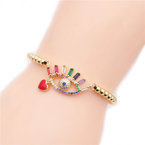 Evil Eye Armband Kupfer Mikro-Zirkon Verstellbar Herz Anhänger Böhmischer Schmuck Für Damen Herren