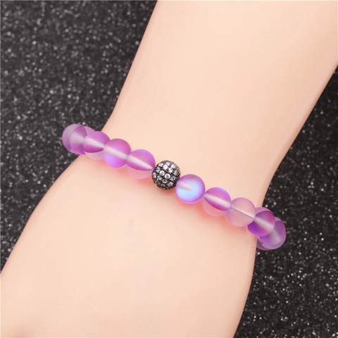 Fashion Moonstone Frosted Beaded Bracelet For Women Men Micro Pave Zirconia Sphere Elastic Strand Bracelet Jewelry Gift