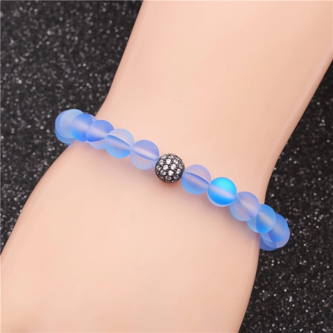 Bracciale Di Perle In Pietra Naturale Con Sfera In Rame Zirconia Micro Pavé Pietra Di Luna Opaca Gioielli Elastici