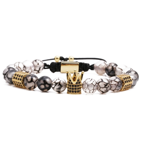 Ensemble de Bracelets Tressés à Perles Couronne Pour Hommes Femmes Pierre de Veine de Dragon Bijoux Cadeau