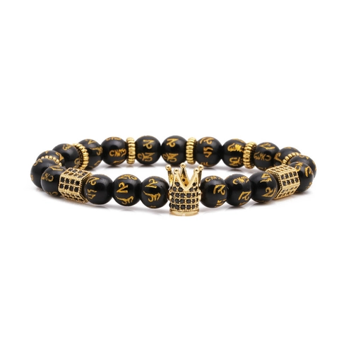Natural Stone Beaded Armband Krone Kupfer Charm Micro Pave Zirkonia Verstellbar Unisex Schmuck