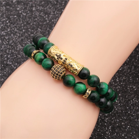 Tiger Eye Beaded Bracelet Copper Curved Tube Zircon Ball Cross Jewelry For Men Women Fashion Boho