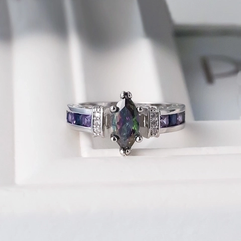 Bague Zircone Arc-En-Ciel Taille Marquise Cuivre Bijoux De Mode Colorés Pour Femmes