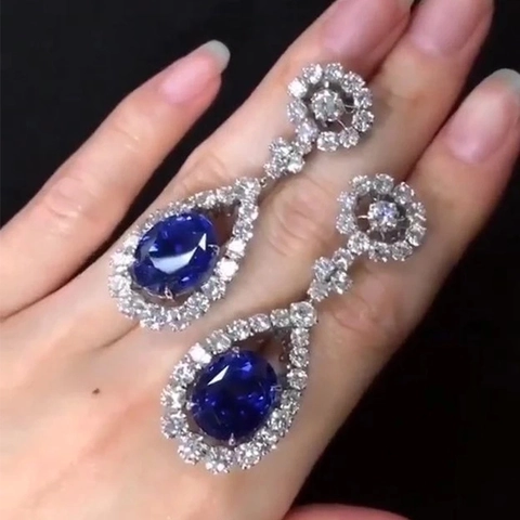 Orecchini Pendenti A Goccia D'acqua Zirconia Cubica Blu Reale Rame Intarsiato Gioielli Eleganti Per Donne Anniversario