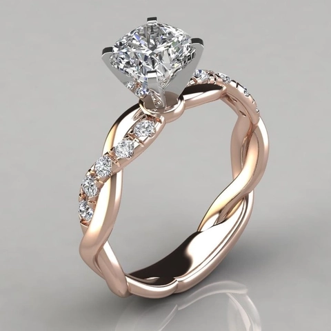 Anillo In Zircone Taglio Princess Per Donna Rame Fascia Infinito Intrecciata Matrimonio Fidanzamento Gioielli