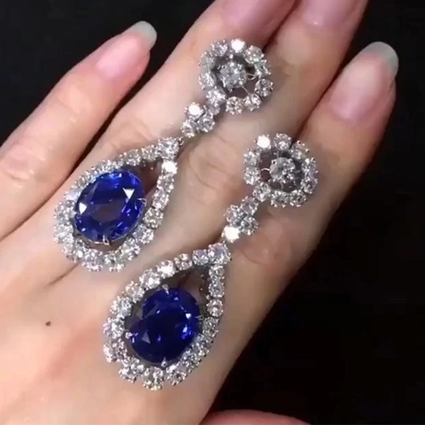 Orecchini Pendenti A Goccia D'acqua Zirconia Cubica Blu Reale Rame Intarsiato Gioielli Eleganti Per Donne Anniversario