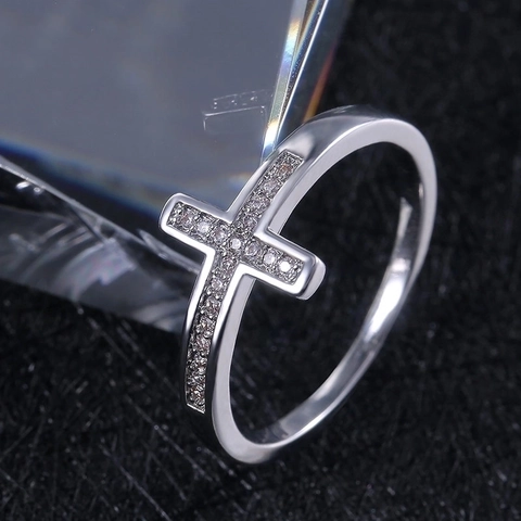 Anillo De Cruz Cobre Plateado Zircón Micro Pavé Religioso Simple Elegante Joyería Para Mujer