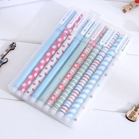 Stylos Gel Colorés Coque Plastique Pointe Fine Fournitures Scolaires Bureau Design Coréen Motif Cœur Pois Rayures