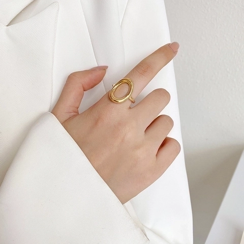 Minimalistischer 18 Karat Vergoldeter Edelstahl Offener Ring Für Damen Mode Geometrisch Hohl Verstellbarer Fingerring Schmuck Geschenk