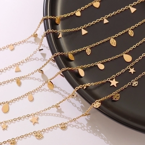 Necklace Stainless Steel 18K Gold Plated Multiple Pendants Heart Evil Eye Triangle Leaf Water Drop Minimalist French Retro For Women