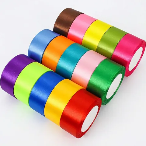Satin Ribbon Polyester Glossy Fabric For Gift Wrapping Wedding Decor DIY Crafts Flower Packaging Cake Decoration Solid Color