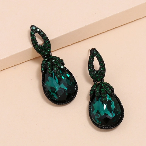 Boucles Doreilles Pendantes Goutte Deau Vintage Cristal Vert Émeraude Strass Alliage Bijoux Femmes Boho