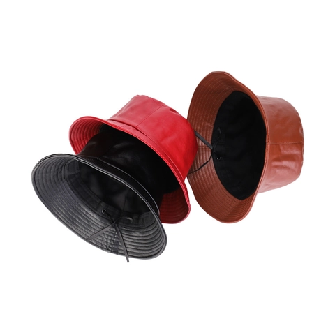 Sombrero De Pescador De Cuero PU Unisex Color Sólido Impermeable Cortavientos Casual Al Aire Libre Top Plano