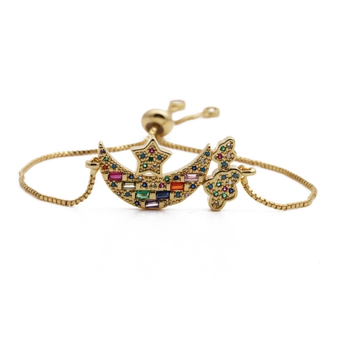 Adjustable Copper Bracelet Micro Pave Colorful Zircon Moon Star Butterfly Charm Jewelry For Women And Men