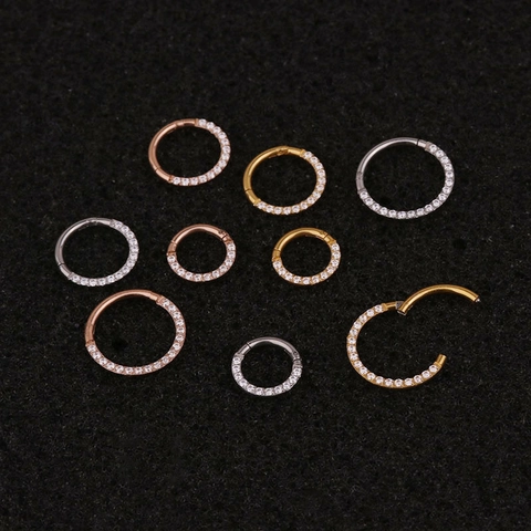 Stainless Steel Hinged Clicker Ring With Zircon Minimalist Nose Piercing Jewelry Ear Cartilage Helix Hoop