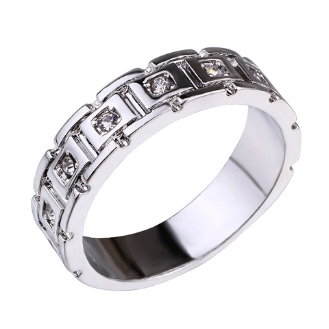 Anello Da Business Da Uomo Lega Placcato Oro Bianco Con Zirconi Cubici Strass Geometrico Trendy Gioielli Da Dito