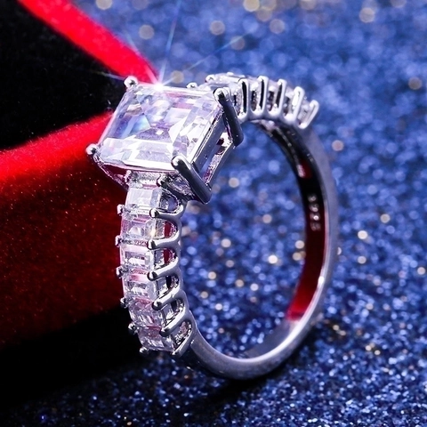 Smaragdschliff Zirkonia Ring Für Damen Eleganter Quadratischer Geometrischer Kupferschmuck Luxus Hochzeit Verlobung Fingerzubehör