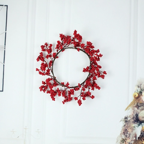 Künstlicher Roter Beerenkranz Weihnachts Türbehang Schaumbeeren Girlande Winter Feiertag Home Party Dekoration