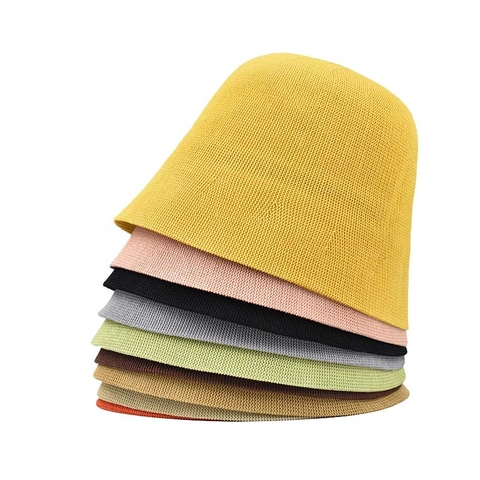 Damen Strick Fischerhut Einfarbig Weich MilchSatin Sonnenschutz Bucket Hat Retro Koreanischer Stil