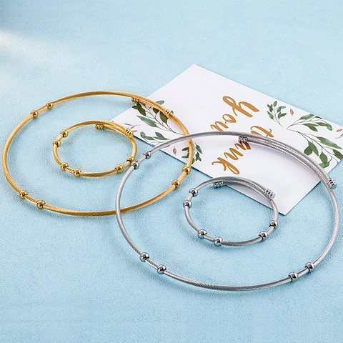 Stainless Steel Twisted Wire Cable Necklace And Bracelet Minimalist Metal Bead Choker Bangle Jewelry For Women