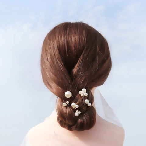 Elegant U-Shaped Hair Sticks Faux Artificial Pearl Rhinestone Alloy Handmade Wedding Bridal French Style Hair Accessories For Women