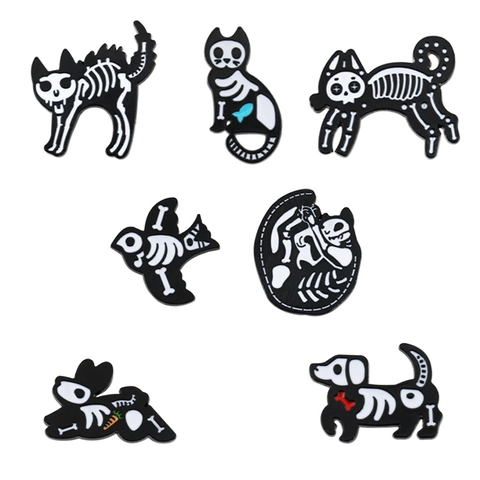 Animal Skeleton Enamel Pin Zinc Alloy Gothic X-Ray Cat Dog Rabbit Bird Brooches Dark Cute For Backpacks