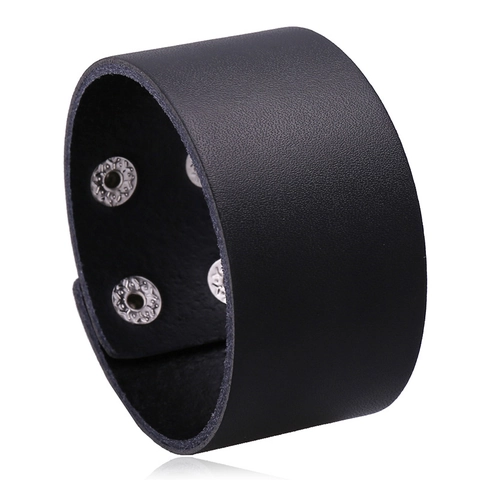 Bracelet En Cuir Croûte De Vache Large Punk Pour Hommes Femmes Réglable Bouton Pression Fer Manchette Poignet