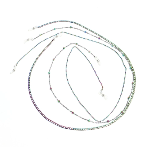 Iridescent Metal Glasses Chain Rainbow Beaded Anti-slip Eyewear Strap Sunglasses Holder Fashionable Neck Cord