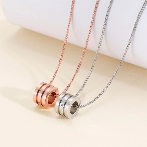 Elegante Edelstahl Zylinder Anhänger Halskette Für Damen Eingelegte Rheinsteine Koreanischer Stil Roségold Schlüsselbeinkette Schmuck Geschenk