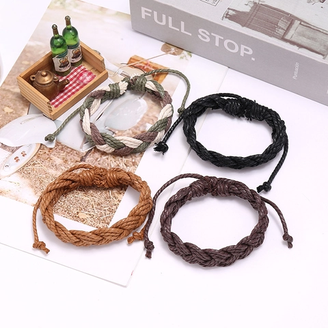 Handgefertigtes Gewebtes Hanfseil Armband Retro Verstellbar Lässig Unisex Mehrfarbiges Geflochtenes Handgelenkband