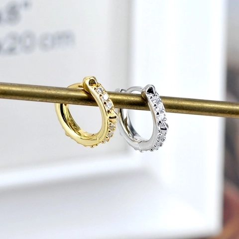 Orecchini a Cerchio in Rame per Donna Con Perno in Argento Sterling 925 Rivetti Geometrici Strass Oro Argento Gioielli