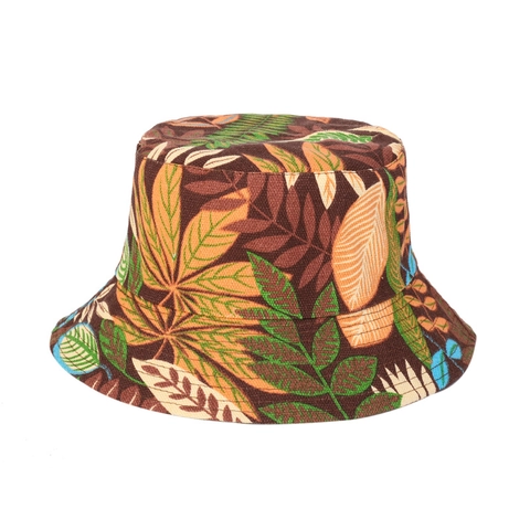 Cappello Da Pescatore Cotone Tela Stampa Foglie Piante Tropicali Reversibile Estate Spiaggia Sole Viaggio Donne