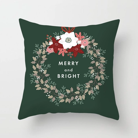 Housse De Coussin De Noël Peau De Pêche Polyester Carré Taie Décoration Maison Motif Renne Père Noël Flocon De Neige