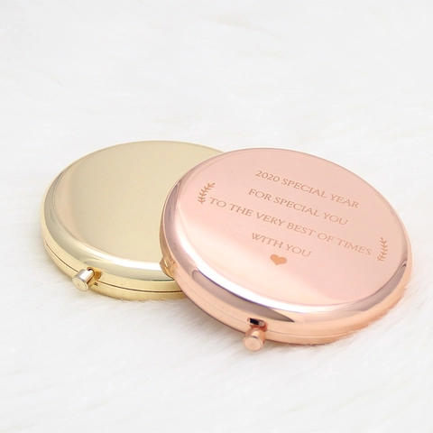 Portable Compact Makeup Mirror Folding Pocket Handheld Dual Sided Magnifying Metal Round Travel Vanity Tool