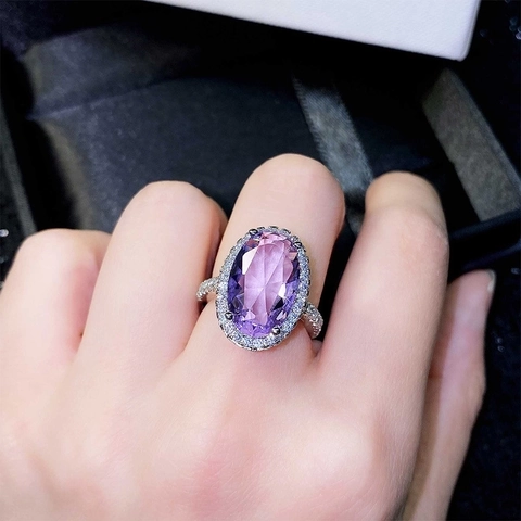 Oval Purple Zircon Ring Copper Micro Pave Halo Engagement Jewelry For Women Elegant Luxury Vintage Style Band