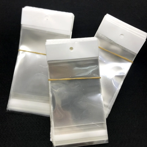 Jewelry Packaging Bags Transparent OPP Plastic Self Adhesive With White Card Header Hanging Hole For Earrings Display