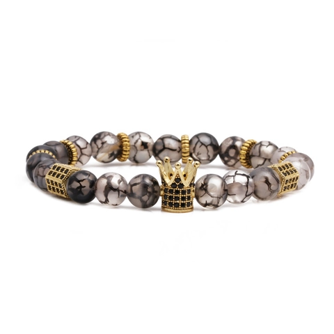 Ensemble de Bracelets Tressés à Perles Couronne Pour Hommes Femmes Pierre de Veine de Dragon Bijoux Cadeau